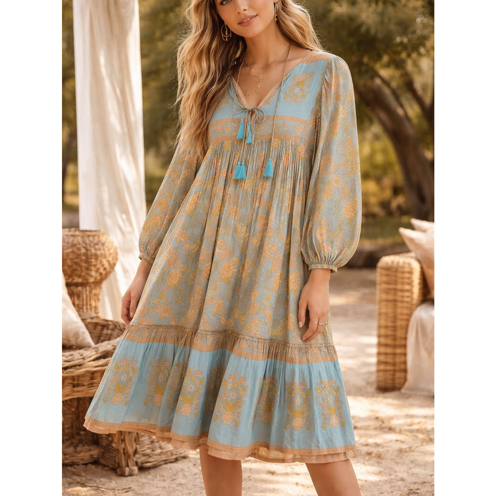 Spell & The Gypsy Collective Juniper Boho Midi Dress Womensβ Small Blue Floral